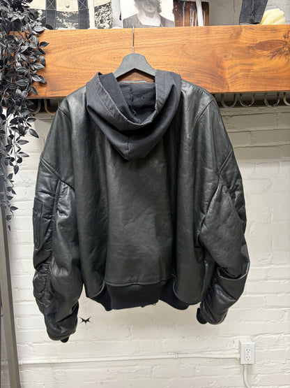 AW2023 Balenciaga ‘Mudshow’ Leather MA-1 Oversized Black Hooded Bomber Jacket
