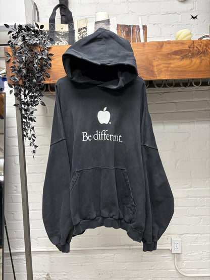 AW2022 Balenciaga ‘Be Different’ Apple Logo Distressed Black Heavy Cotton Hoodie