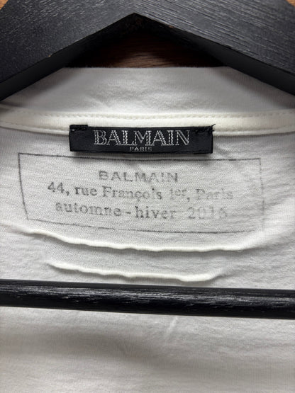 AW2016 Balmain ‘Crowned Crest Logo’ White Graphic T-Shirt