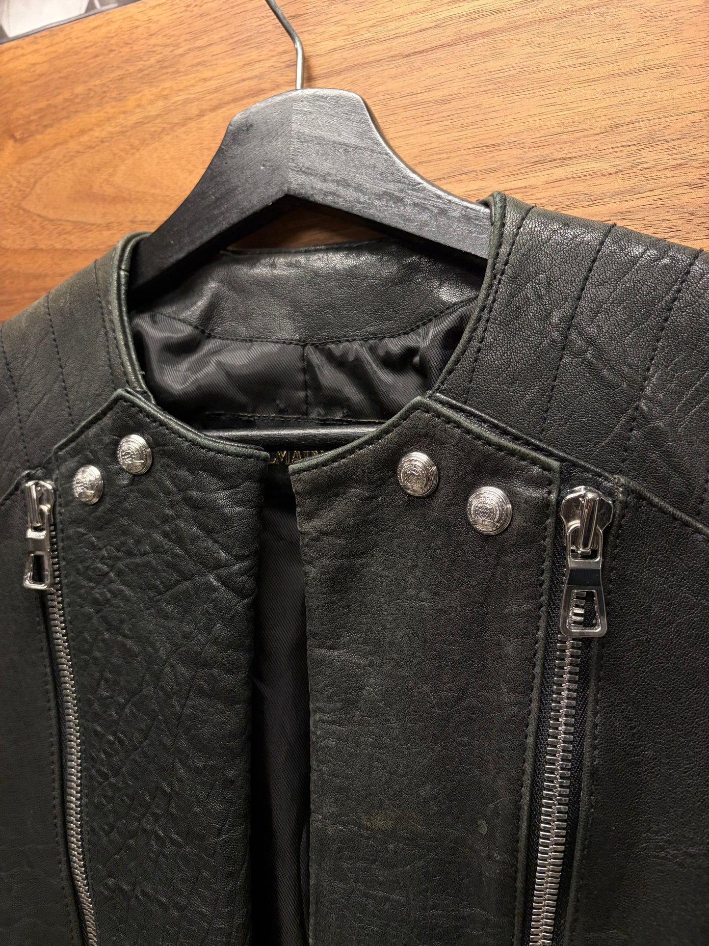 AW2015 Balmain x H&M Black Lambskin Leather Biker Jacket