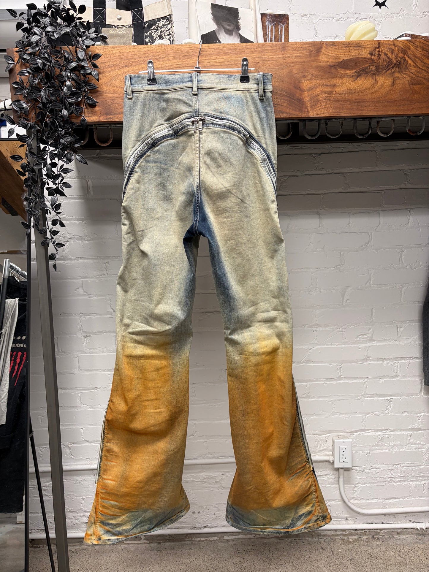 Rick Owens ‘Bolans Banana Cut’ Degrade Sky/Orange Flared Leg Denim