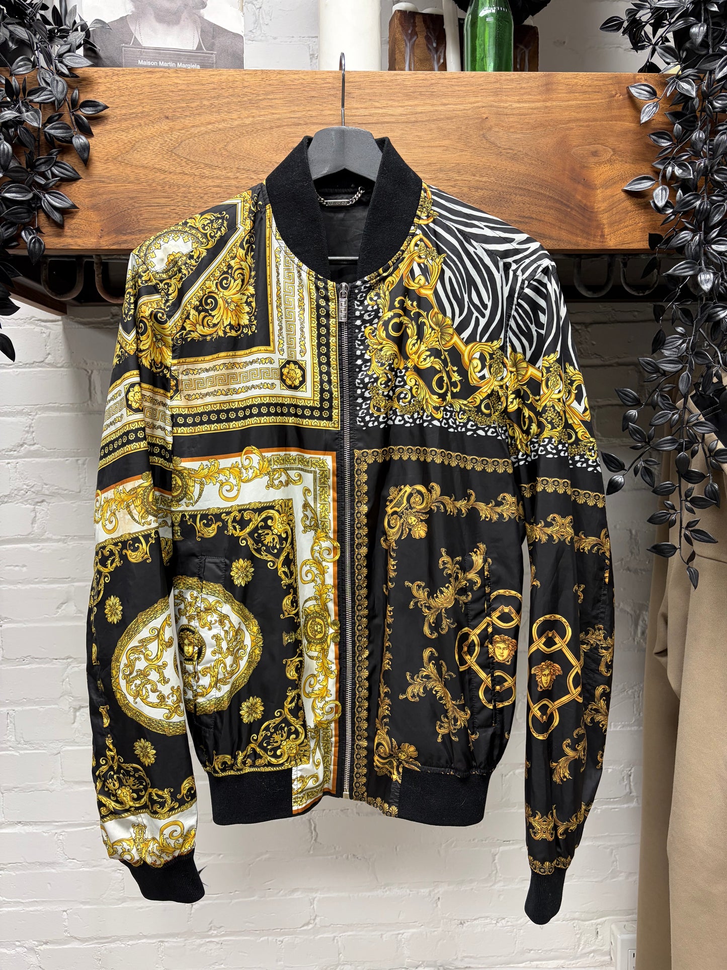 Versace ‘Baroque’ Full Print Gold/Black Silk Bomber Jacket