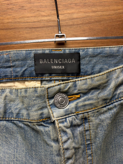 2023 Balenciaga Dirt Washed Blue Wide Leg Cargo Denim