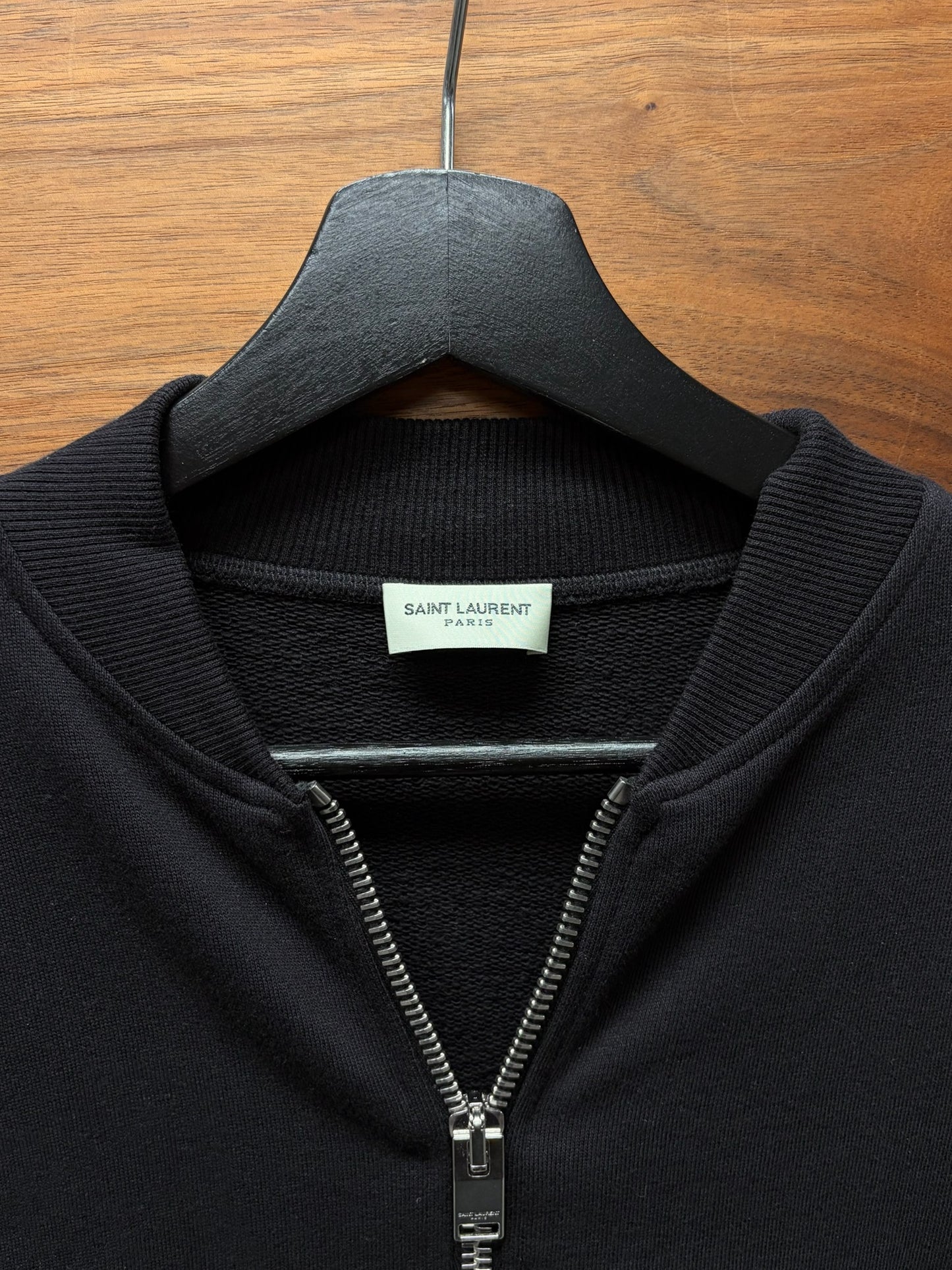 2014 Saint Laurent by Hedi Slimane Leather Sleeve Sweatshirt Bomber