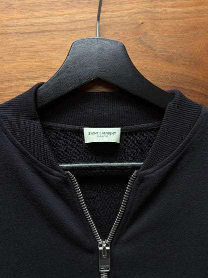 2014 Saint Laurent by Hedi Slimane Leather Sleeve Sweatshirt Bomber