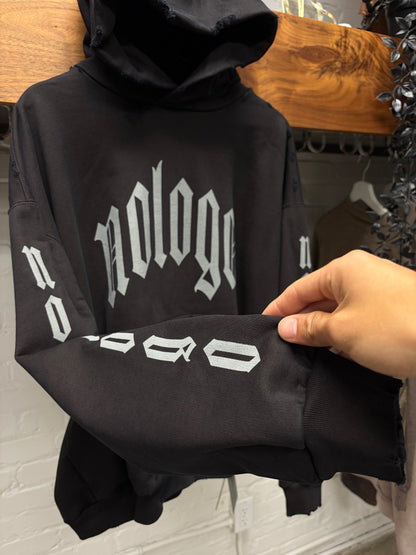 AW2024 Balenciaga ‘No Logo’ Distressed Black Pullover Hoodie