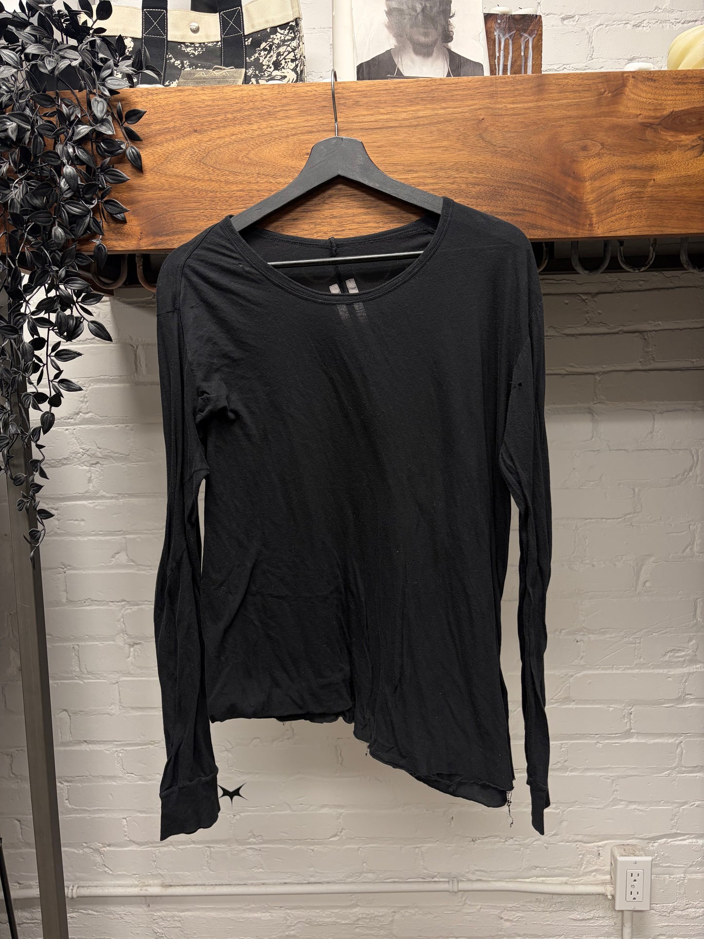 SS2021 Rick Owens ‘Phlegethon’ Black Split Seam Sheer Long Sleeve Shirt