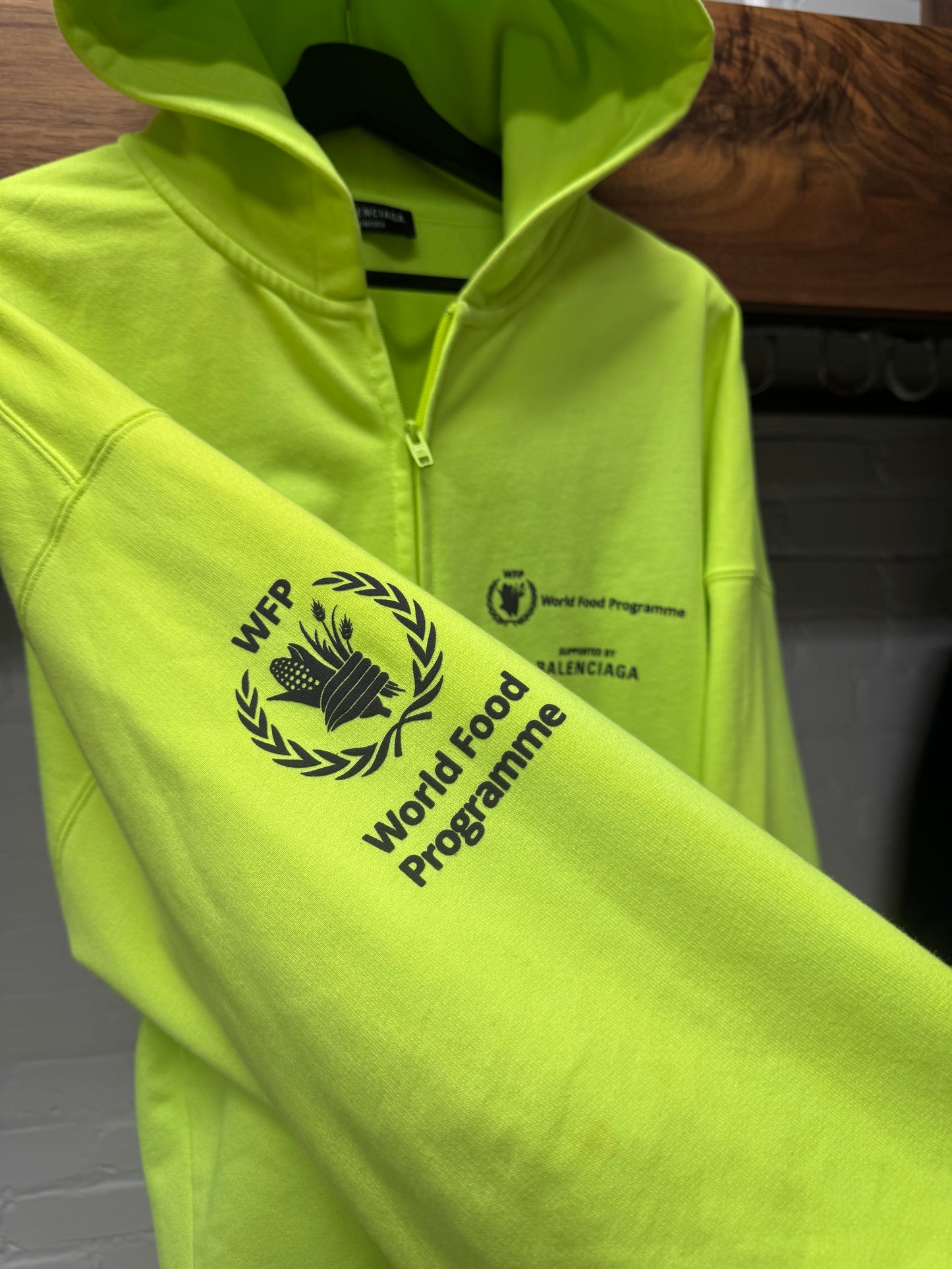 Balenciaga ‘World Food Programme’ Neon Zip Up Hoodie