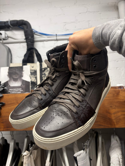 2000s Saint Laurent Pony Hair/Brown Leather YSL Court High Top Sneakers