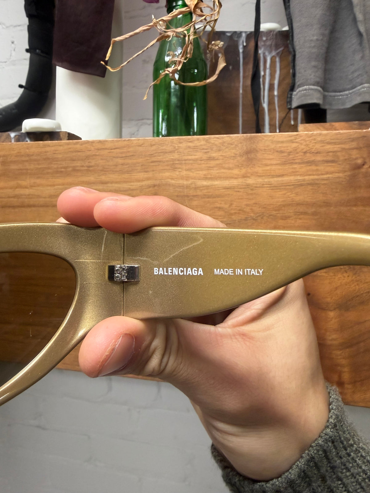 Balenciaga Gold Tone ‘BB0228S 004’ Wraparound Sunglasses