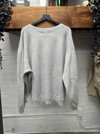 Neighborhood Embroidered Grey White Thermal Cotton Long Sleeve Shirt