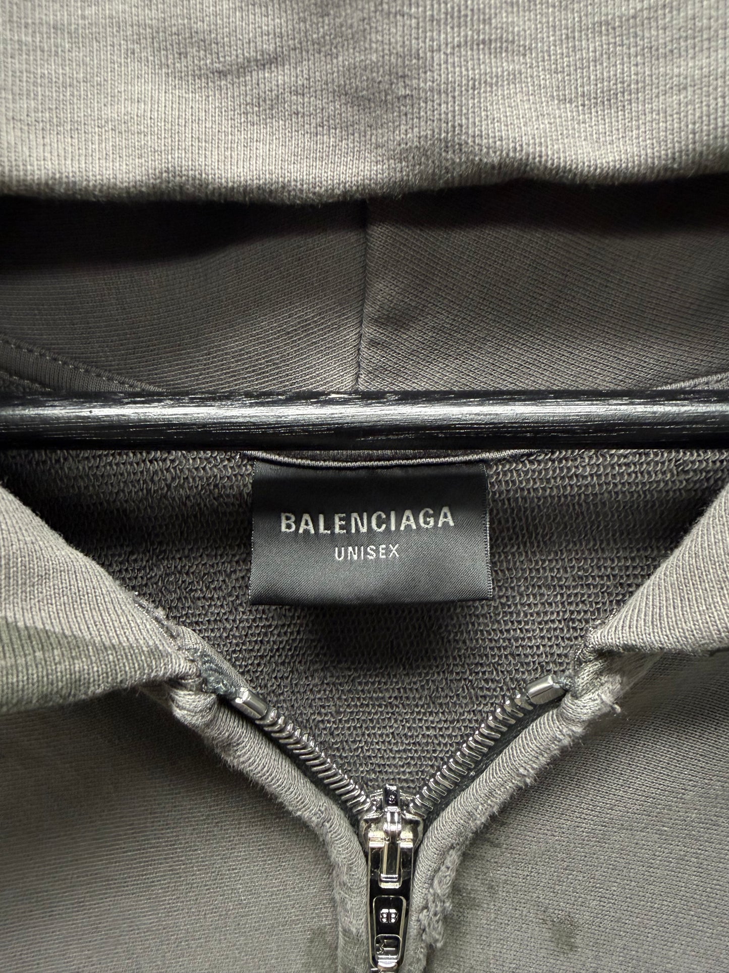 AW2023 Balenciaga Mudshow ‘Gaffer Tape’ Grey Distressed Zip-Up Hoodie