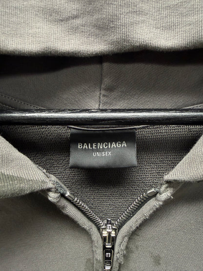 AW2023 Balenciaga Mudshow ‘Gaffer Tape’ Grey Distressed Zip-Up Hoodie