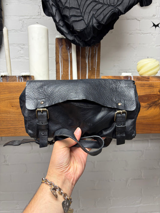 Vintage Miu Miu Faded Black ‘Double Buckle’ Leather Shoulder Bag