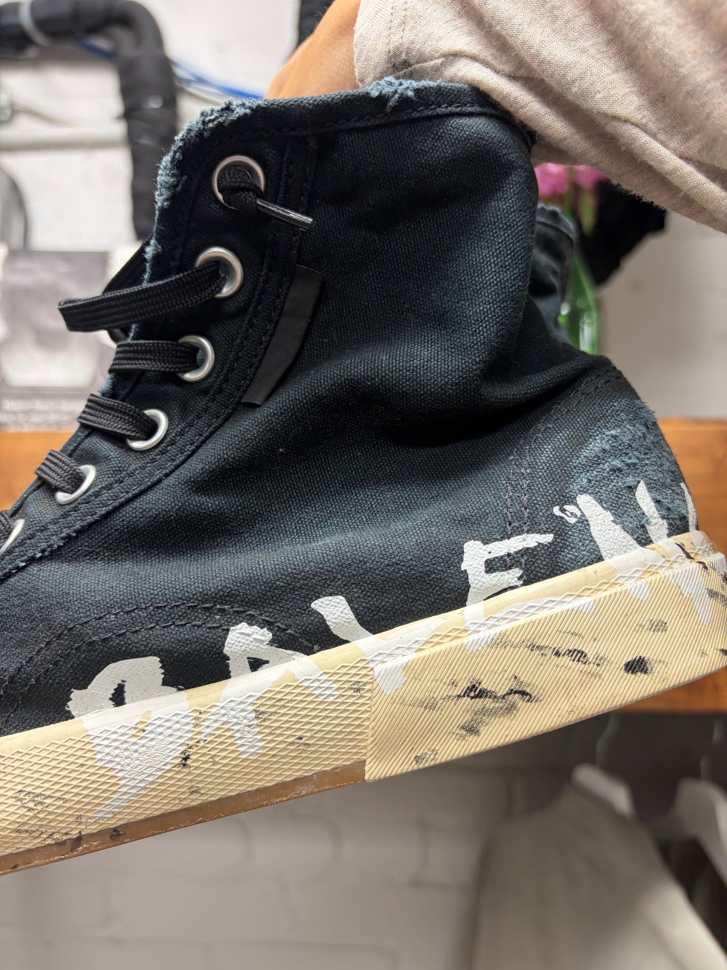 Balenciaga ‘Paris’ Graffiti Black Canvas High Top Sneakers