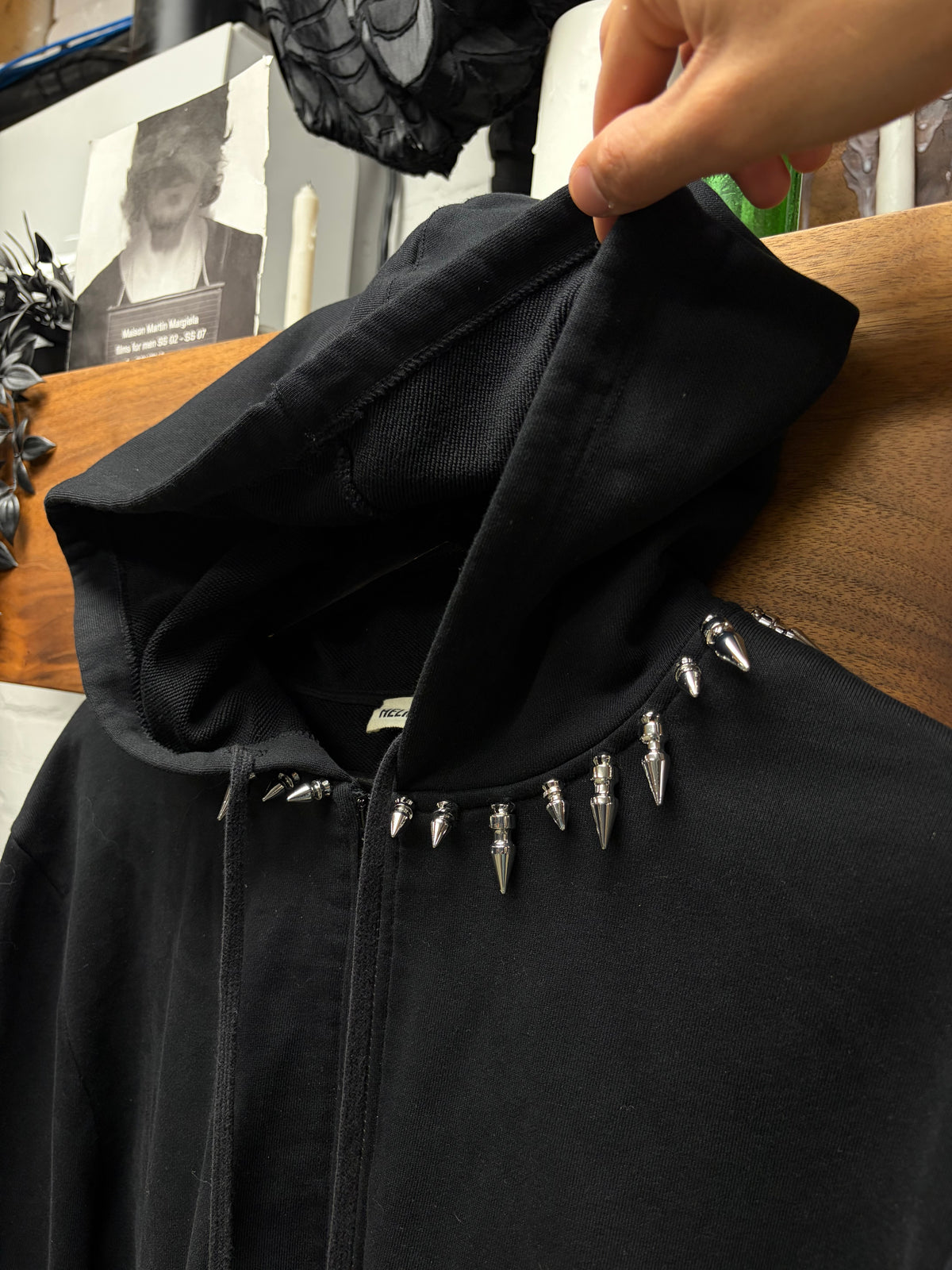 Helmut Lang Re-Edition ‘Spiked Collar’ Black Zip-Up Hoodie