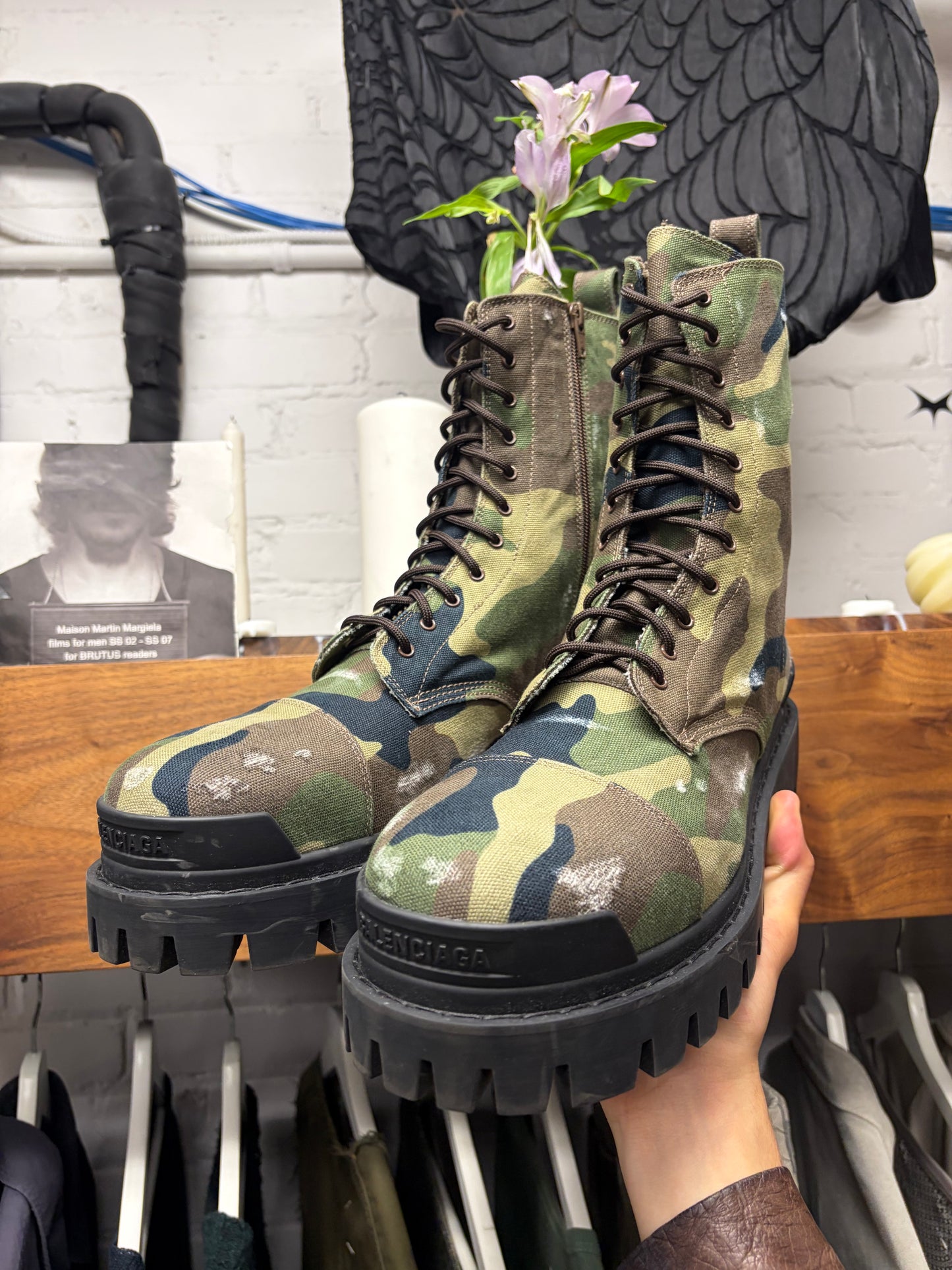Balenciaga Camouflage ‘Strike’  Distressed Canvas Combat Boots