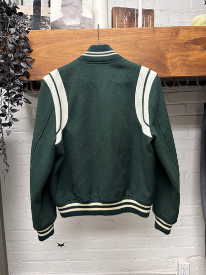2016 Saint Laurent ‘Teddy’ Forest Green/White Wool Varsity Jacket