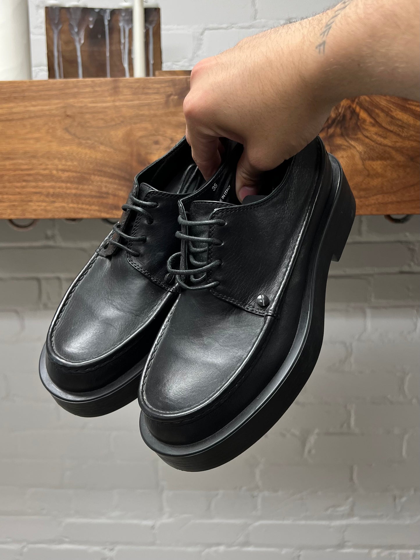 Ann Demeulemeester Black Leather Low-top Shoes