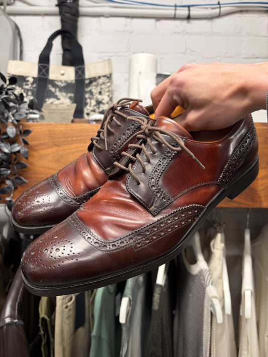 Prada Wingtip Brogue Leather Oxford Shoes with Natural Brown Patina