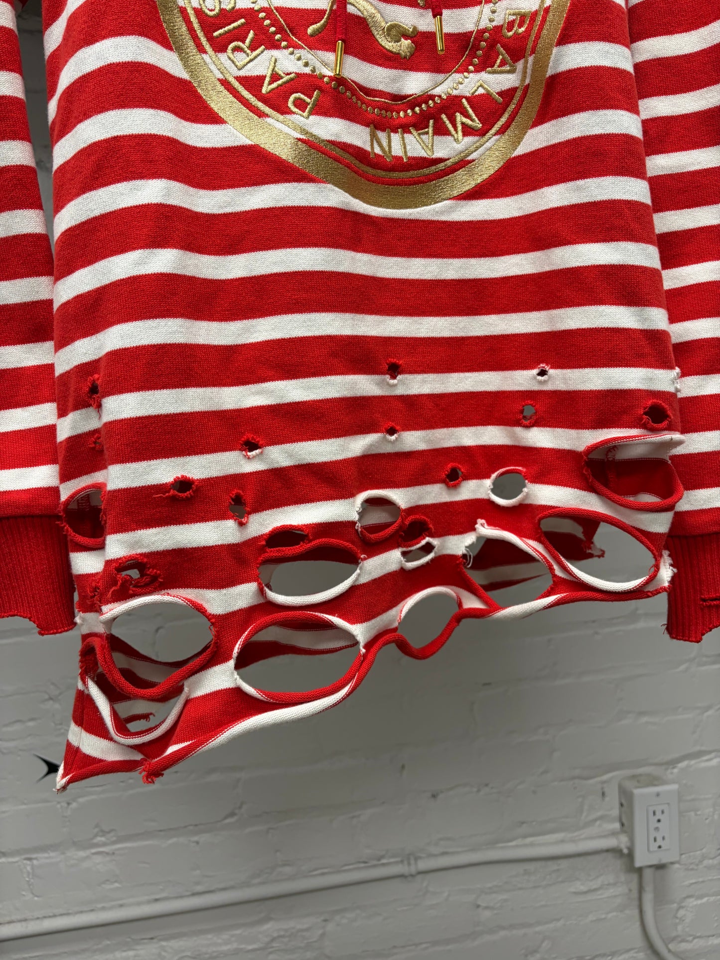 Balmain x Puma Distressed Red/White Striped Hoodie