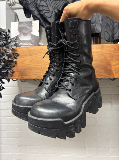Balenciaga ‘Bulldozer’ Black Leather Platform Sole Combat Boots
