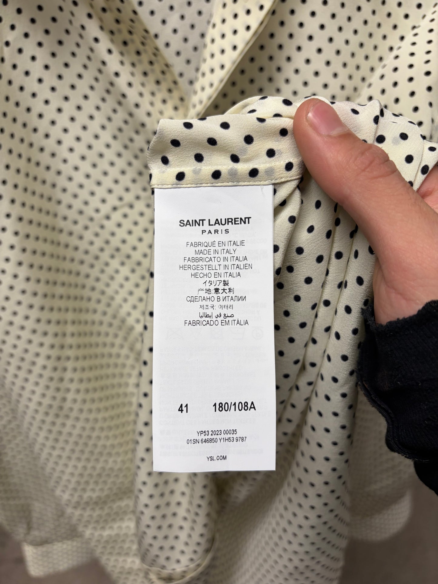 2023 Saint Laurent Silk Polka Dot Button Up Shirt