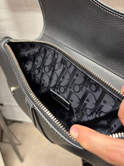 Dior Grained Black Calfskin Leather ‘Saddle Bag’ with Roller Buckle Strap