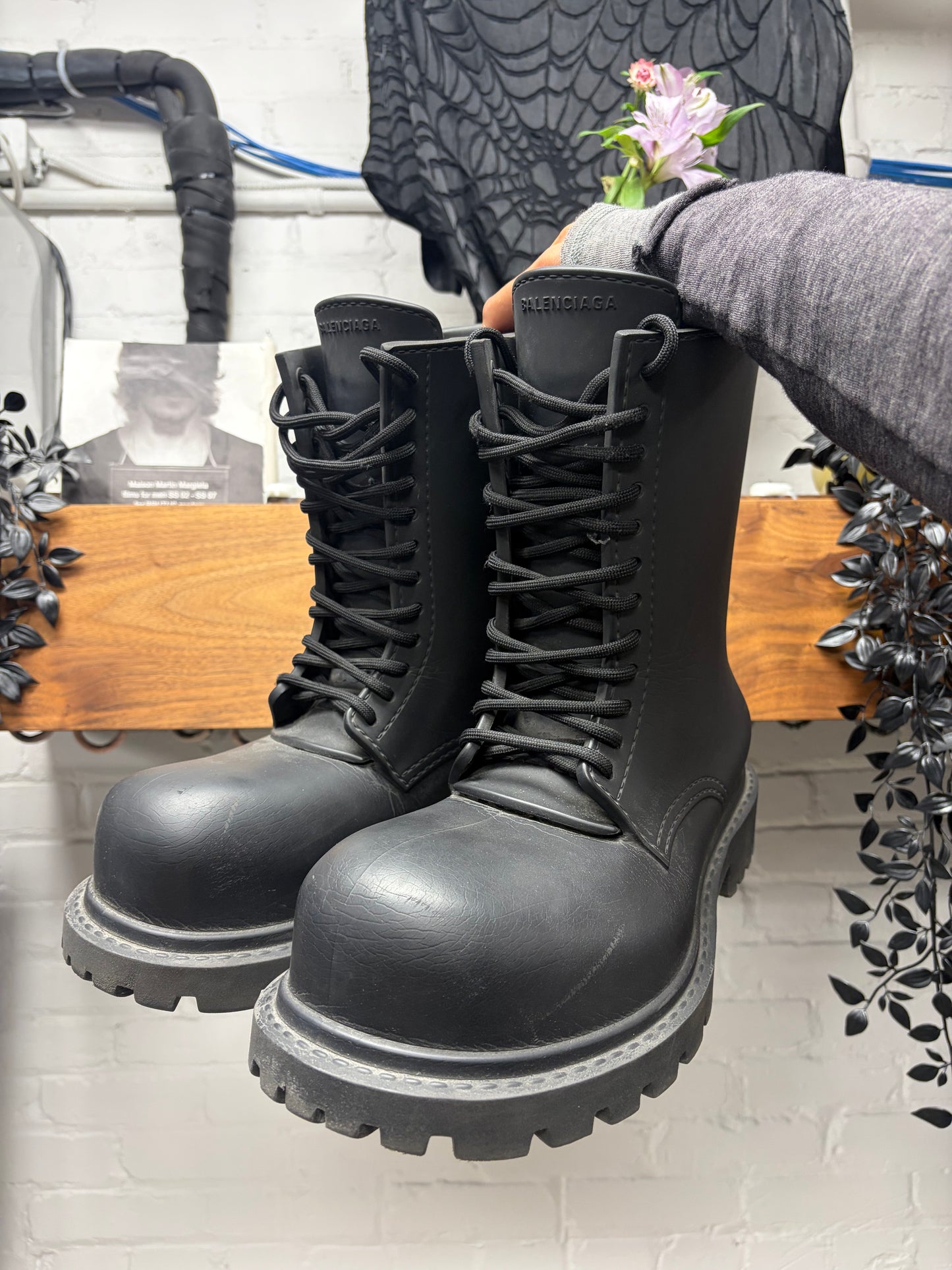 Balenciaga ‘Steroid’ Lace-Up Oversized Black Combat Boots