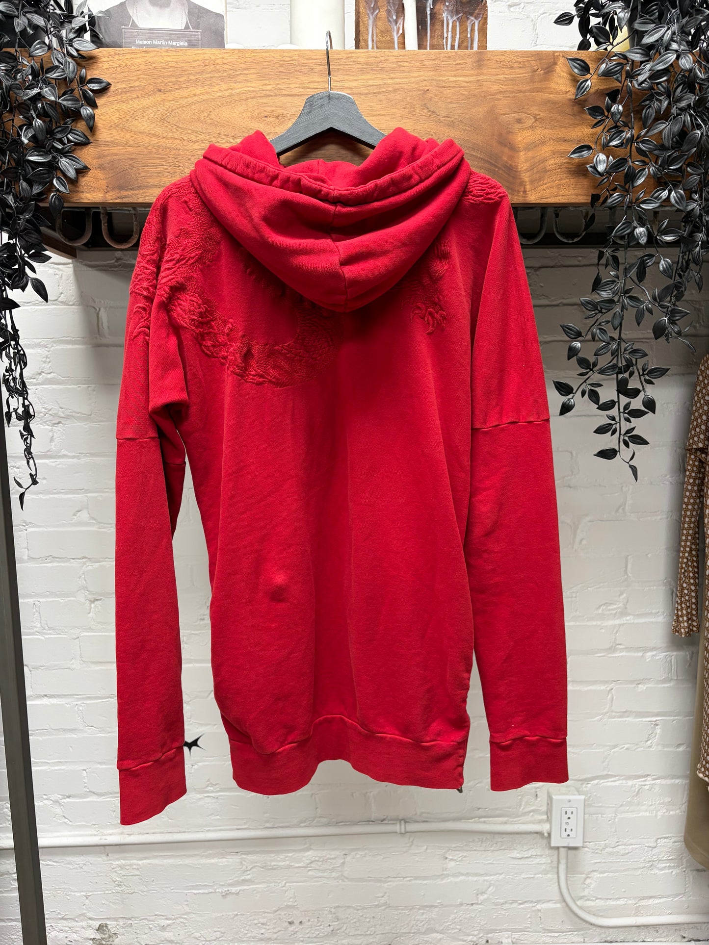 Balmain Double Side-Zip ‘Ancient Dragon’ Embroidered Red Hoodie