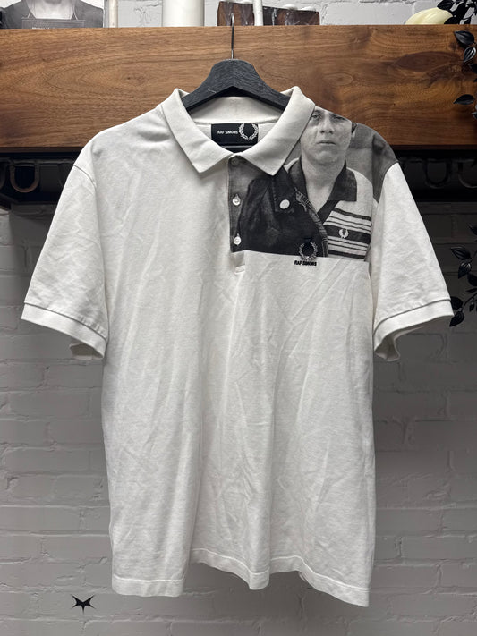 AW2019 Raf Simons x Fred Perry Shoulder Print White Polo