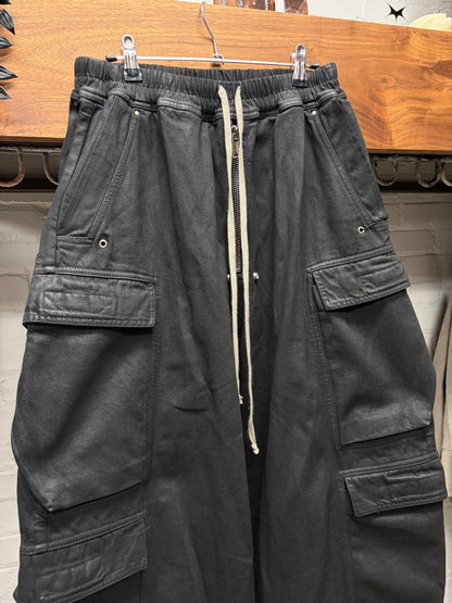 Rick Owens Waxed Black ‘CargoBela’ Wide Leg Pants