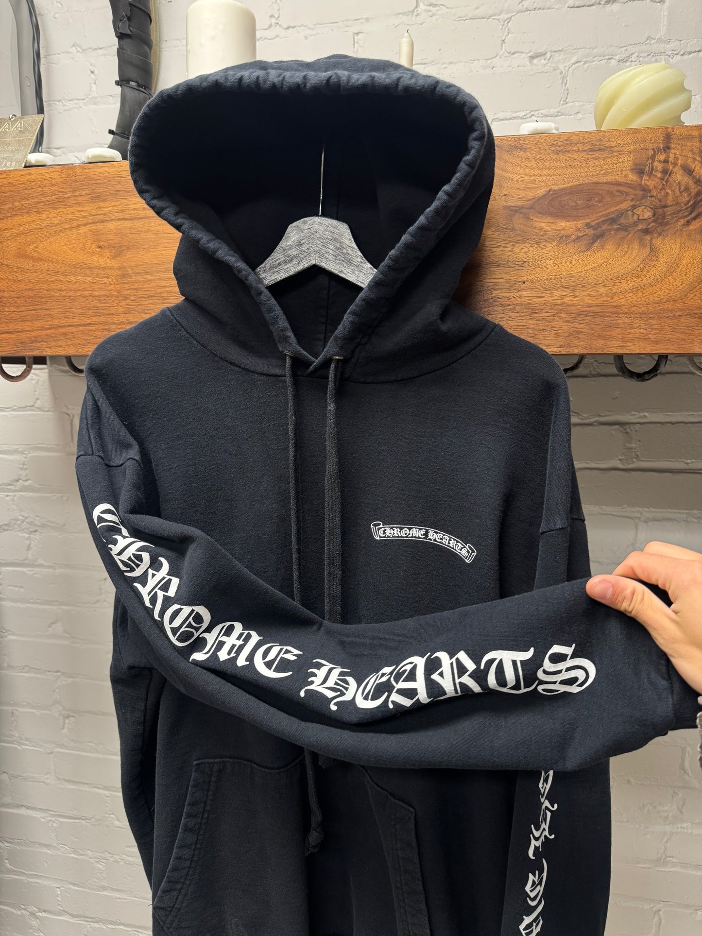 Chrome Hearts Black ‘Scroll Logo’ Pullover Drawstring Hoodie