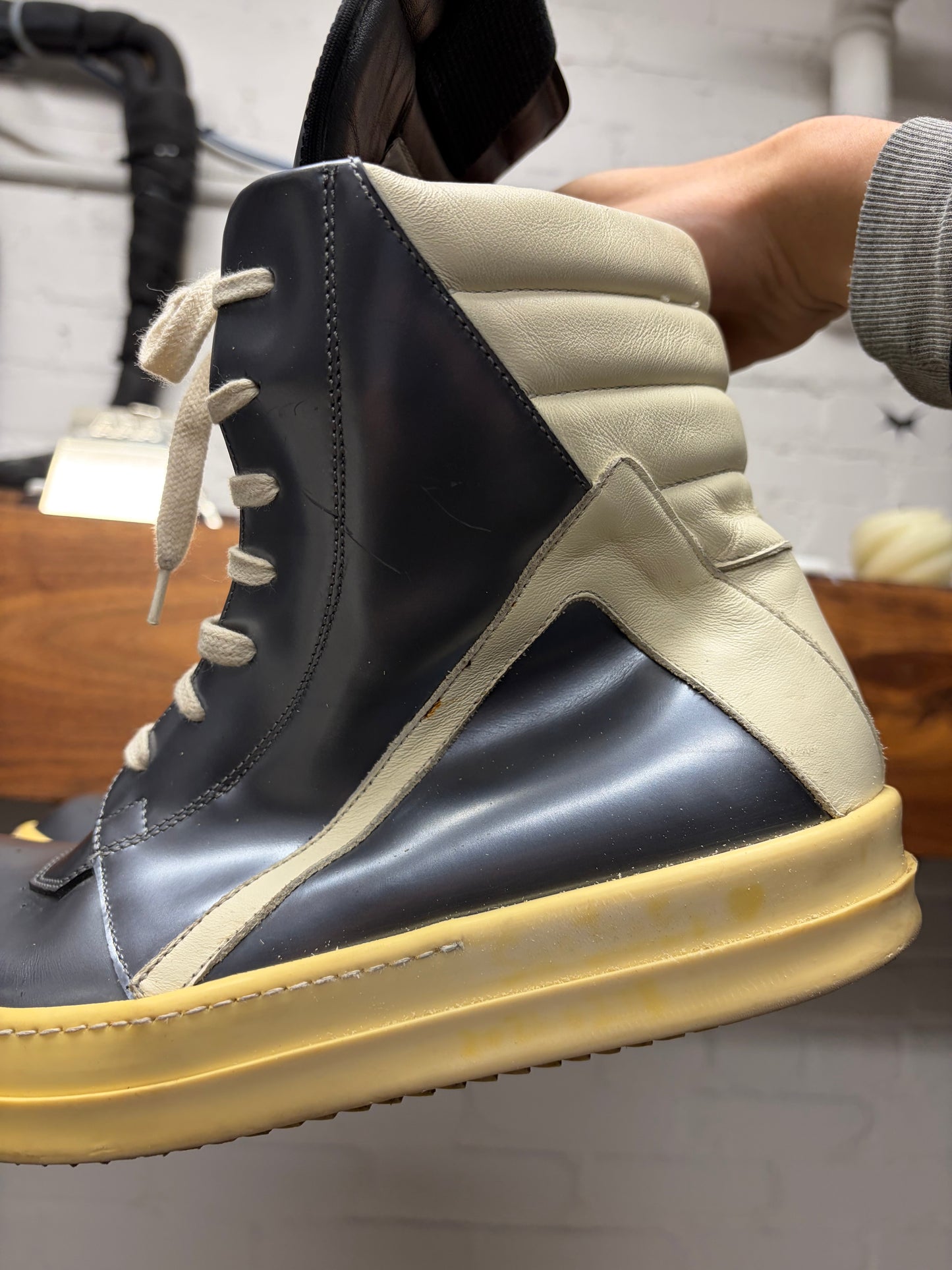 SS2015 Rick Owens ‘Faun’ Silver/Milk Leather High Top Sneakers