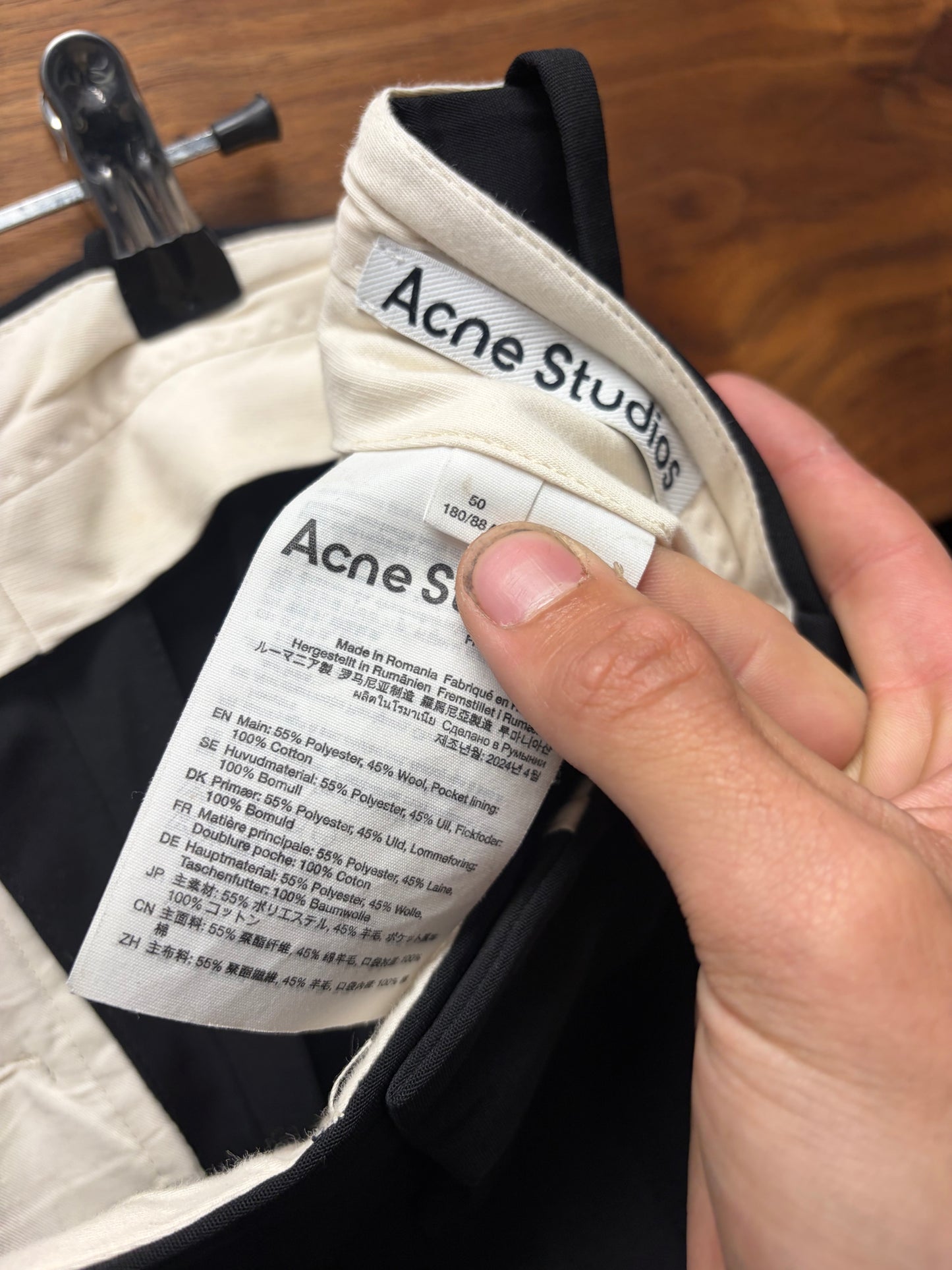 Acne Studios ‘Pommy’ Black Satin Pleated Wide Leg Trousers