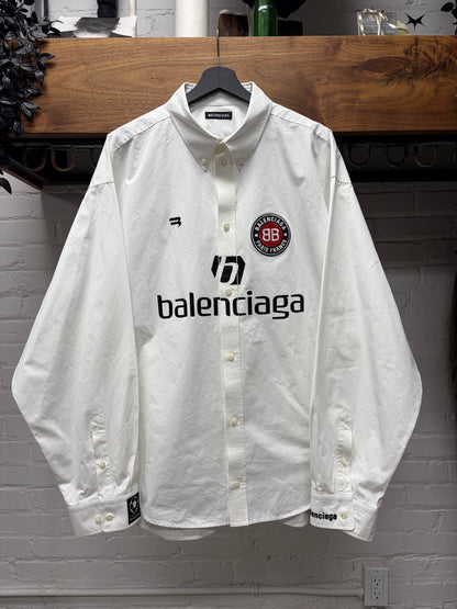 2020 Balenciaga ‘Soccer Sponsor’ Oversized White Button Down Jersey Shirt