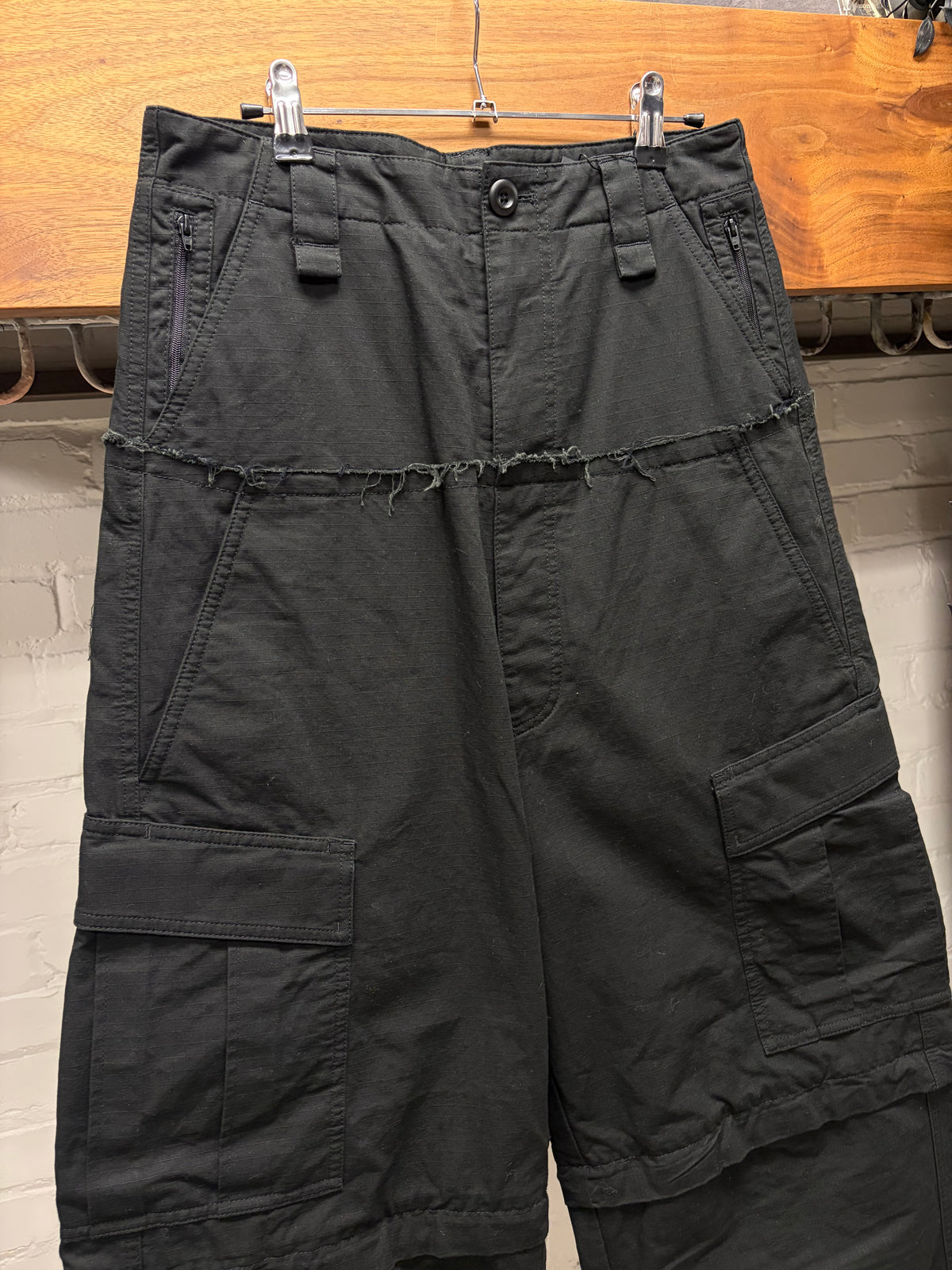 2022 Balenciaga ‘Cut Up’ Distressed Black Hybrid Wide Cut Cargo Denim
