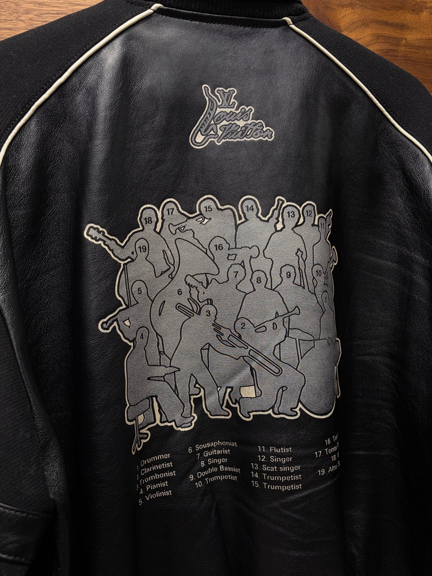 SS2023 Louis Vuitton by Virgil Abloh ‘Musicians’ Black Leather/Wool Varsity Jacket
