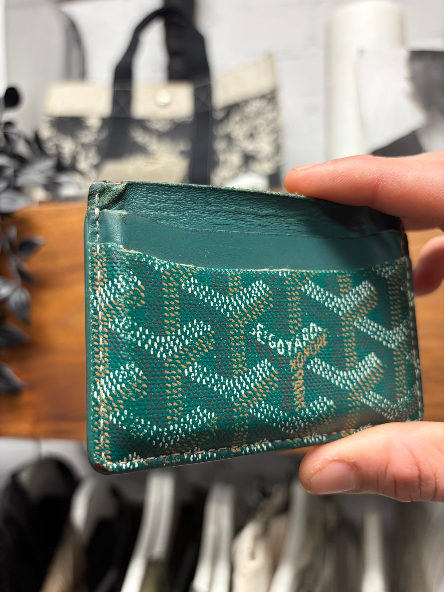 Goyard ‘Saint Sulpice’ Green Monogram Leather Cardholder Wallet