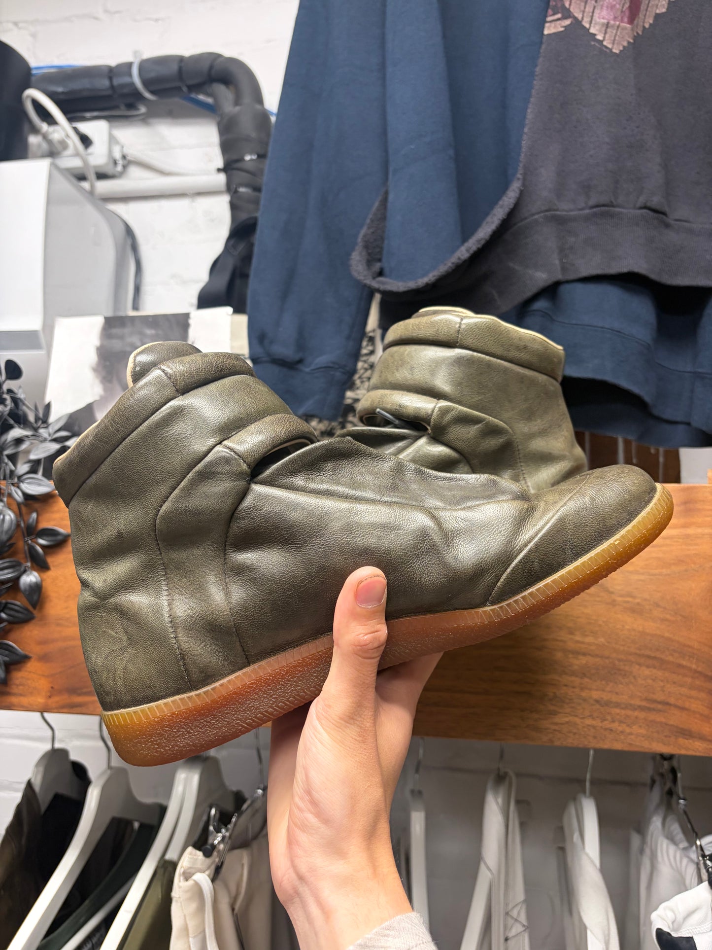 Maison Margiela Dark Green/Gum Sole ‘Future’ Patent Leather High Top Sneakers