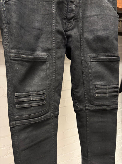 Rick Owens ‘Nagakin’ Waxed Black Biker Detail Skinny Jeans