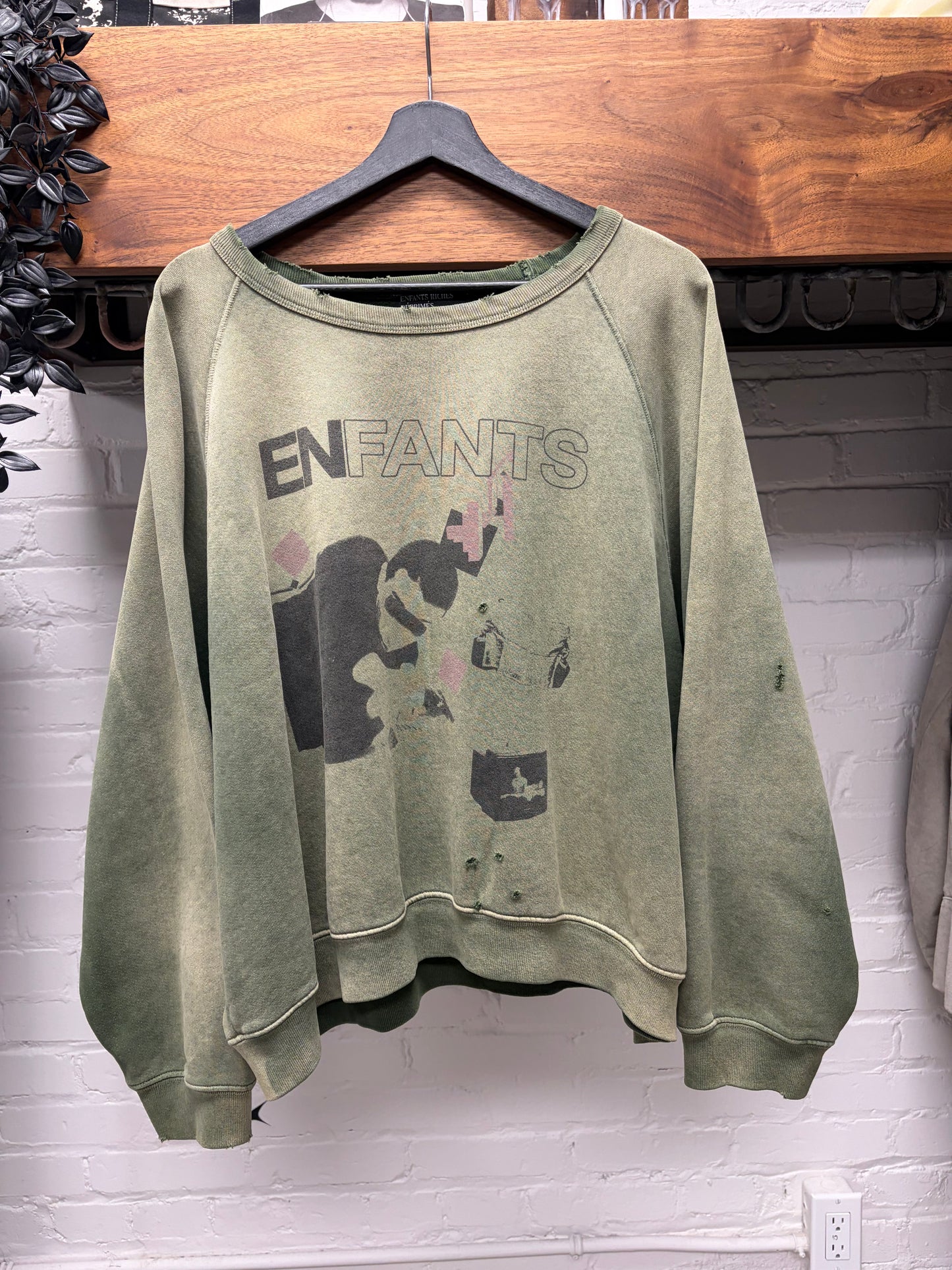 Enfants Riches Deprimes ‘Death, My Life’ Faded Green Distressed Sweatshirt