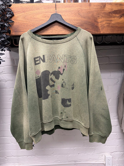 Enfants Riches Deprimes ‘Death, My Life’ Faded Green Distressed Sweatshirt