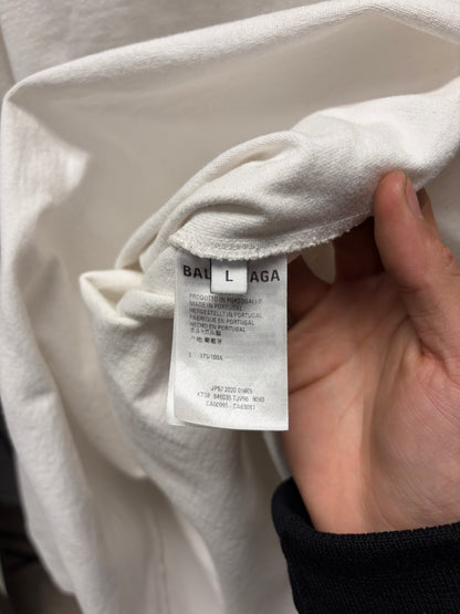 2020 Balenciaga ‘Stencil’ Collar Logo Oversized Raw Hem Long Sleeve Shirt
