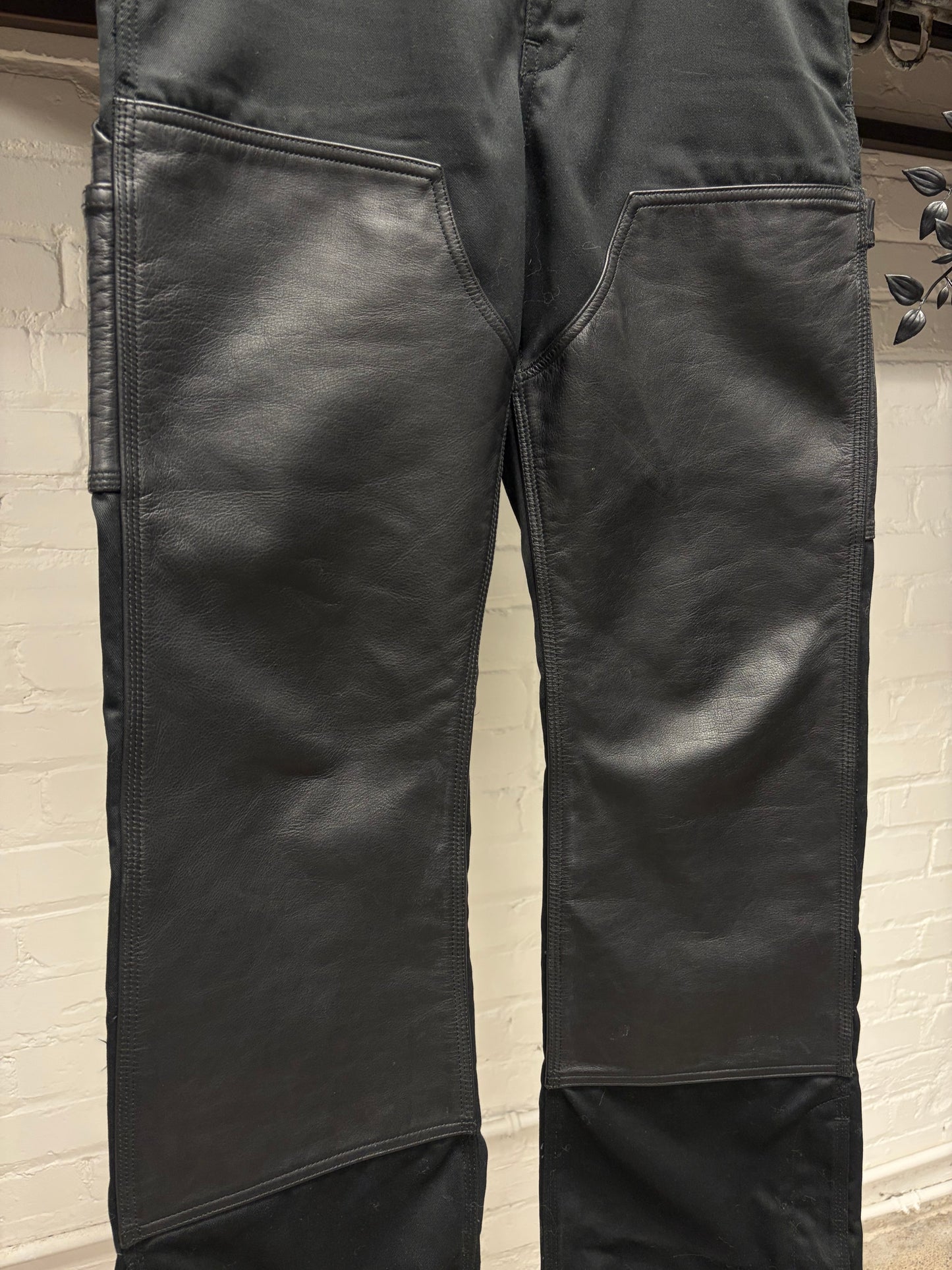 Vuja Dé ‘Adiago’ Black Leather Double Knee Carpenter Denim