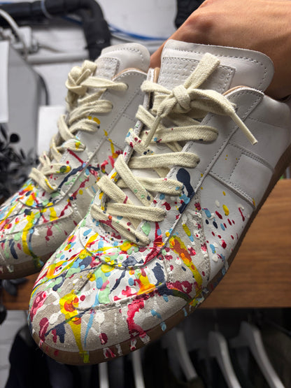 Margiela Paint Splatter ‘G.A.T.’ White/Gum Sole Low Top Sneakers