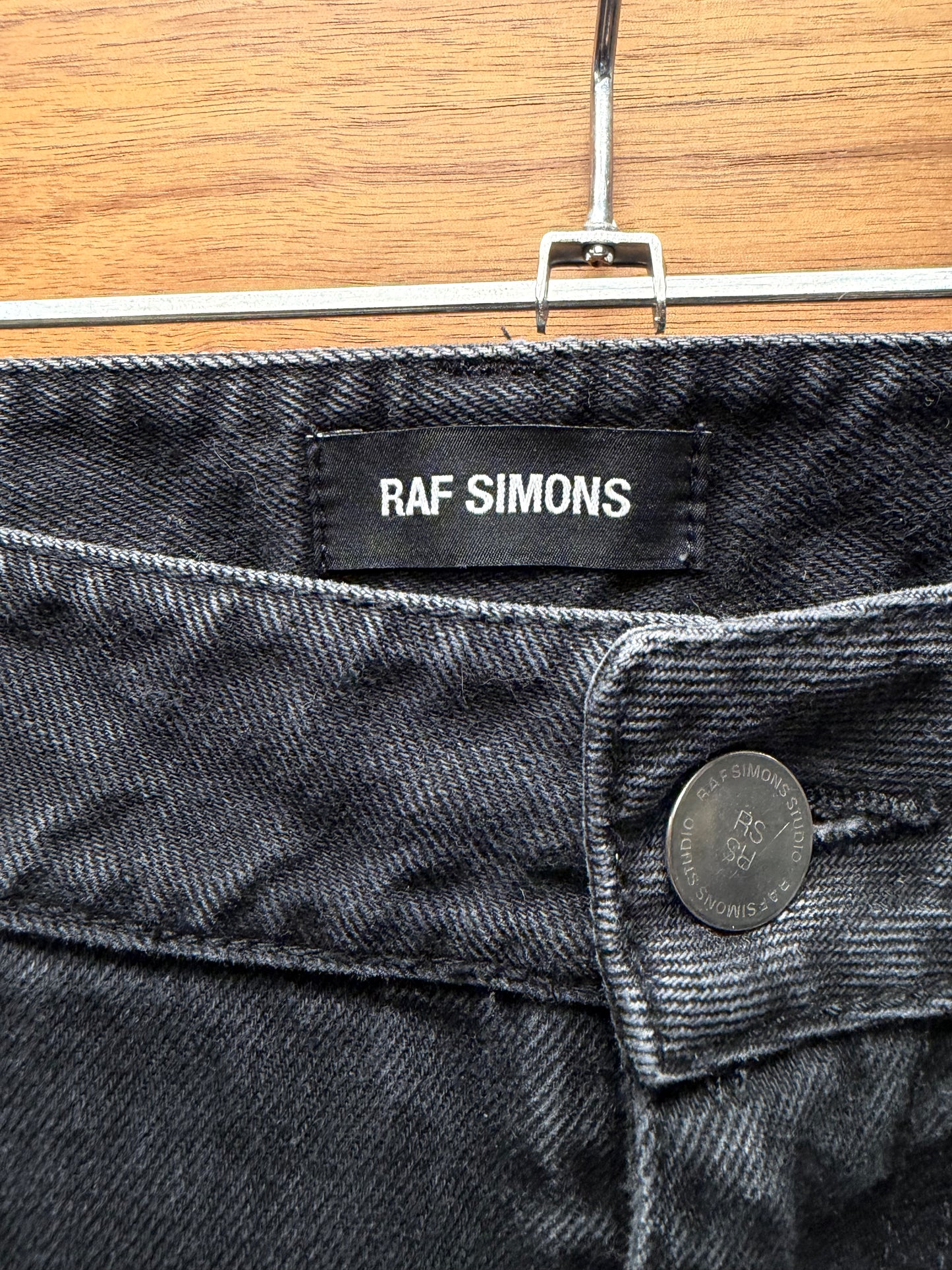 Raf Simons Orange ‘RS Patch’ Black Slim Cut Denim