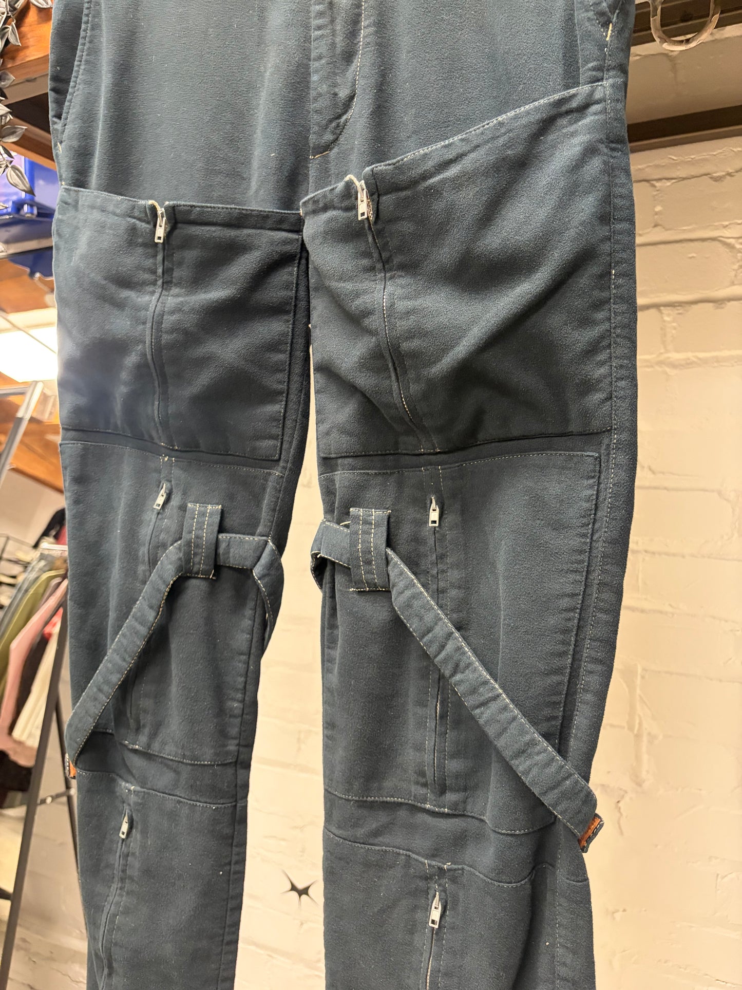 AW1999 Helmut Lang Runway Dark Blue Moleskin ‘Bondage’ Cargo Pants