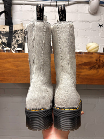 Rick Owens x Doc Martens ‘1918’ Platinum Pony Hair High Cut Leather Platform Boots