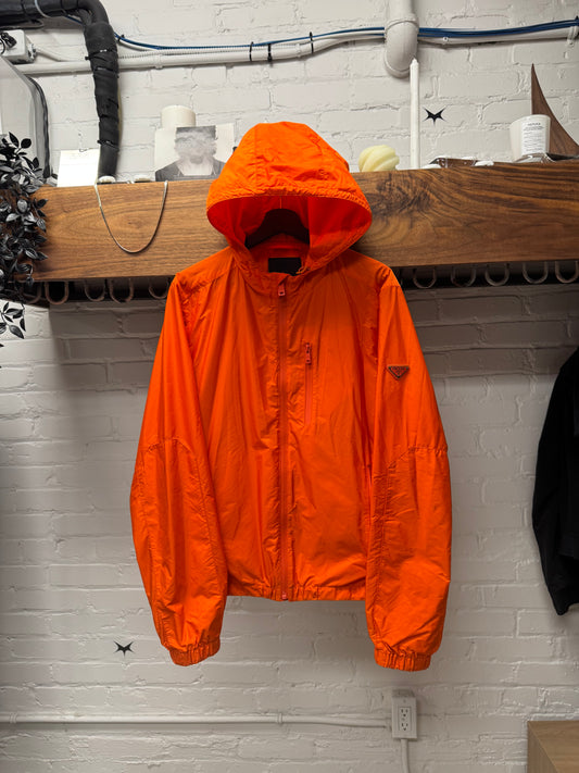 Prada ‘Safety Orange’ Hooded Shell Windbreaker Zip-Up Jacket